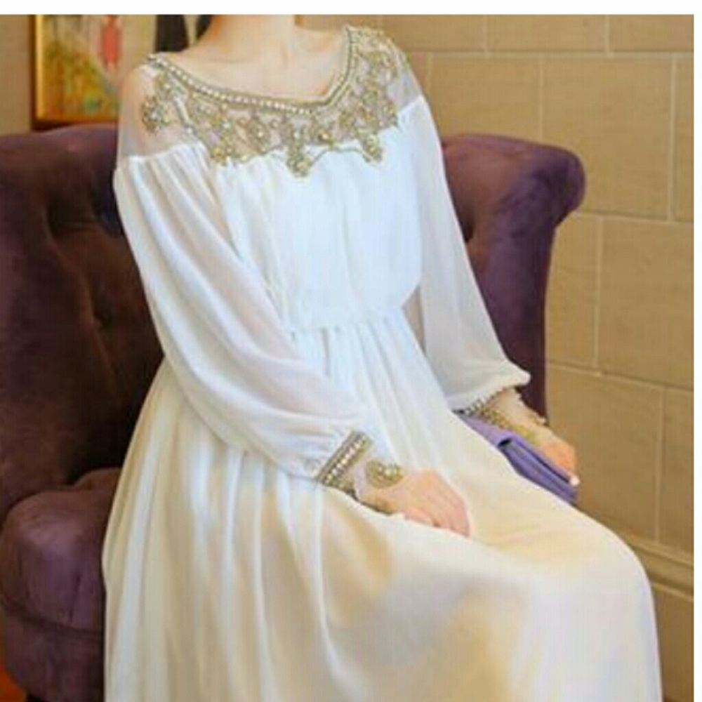 White chiffon beaded dress